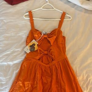 Orange linen cut out dress